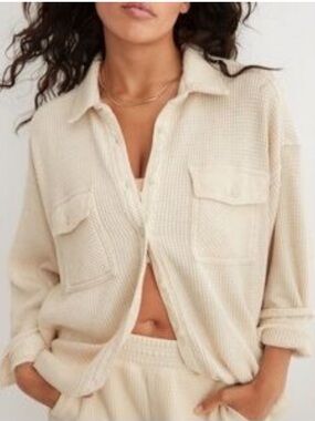 Aerie Lumber Jane Waffle Shirt Button Down Ivory White Heather Frost Size M